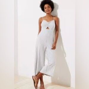 LOFT Striped Wide Leg Crop Pants Jumpsuits Rompers cut out Cotton White Blue L